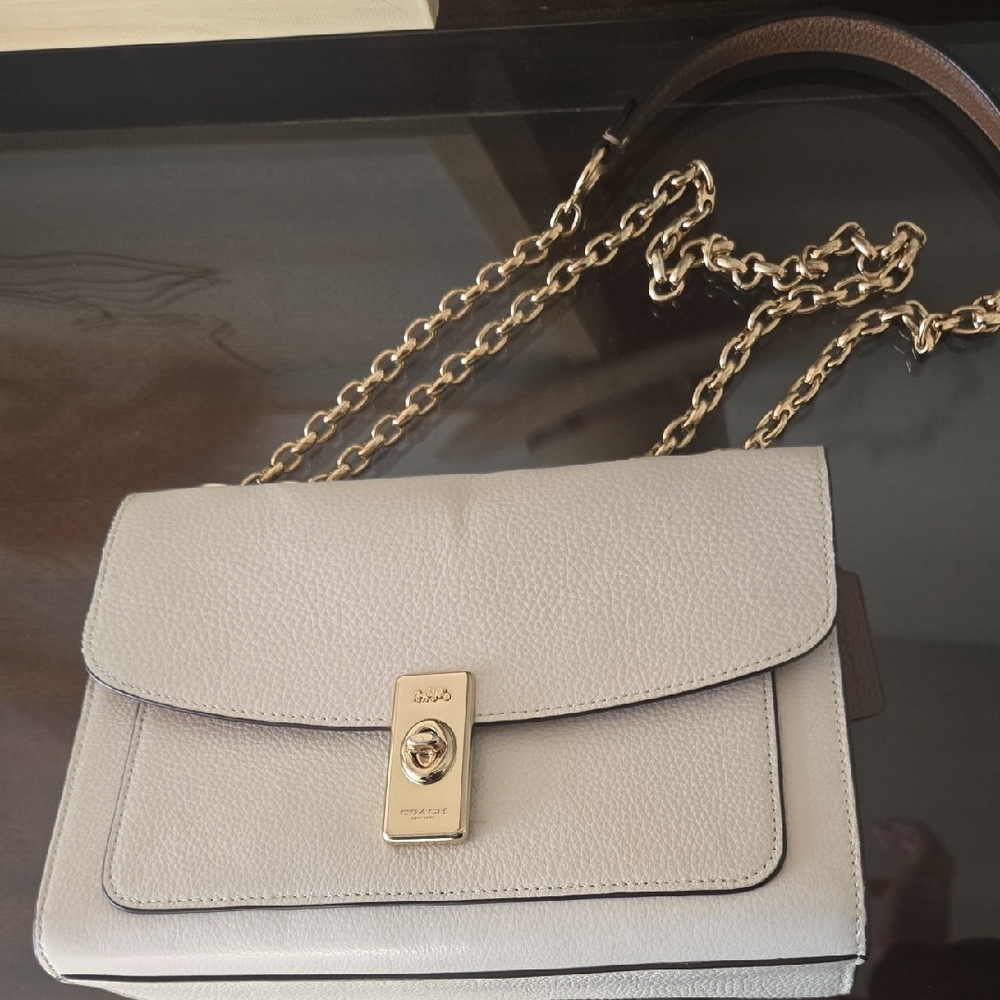 Coach Light Gray Crossbody Bag with Gold Chain